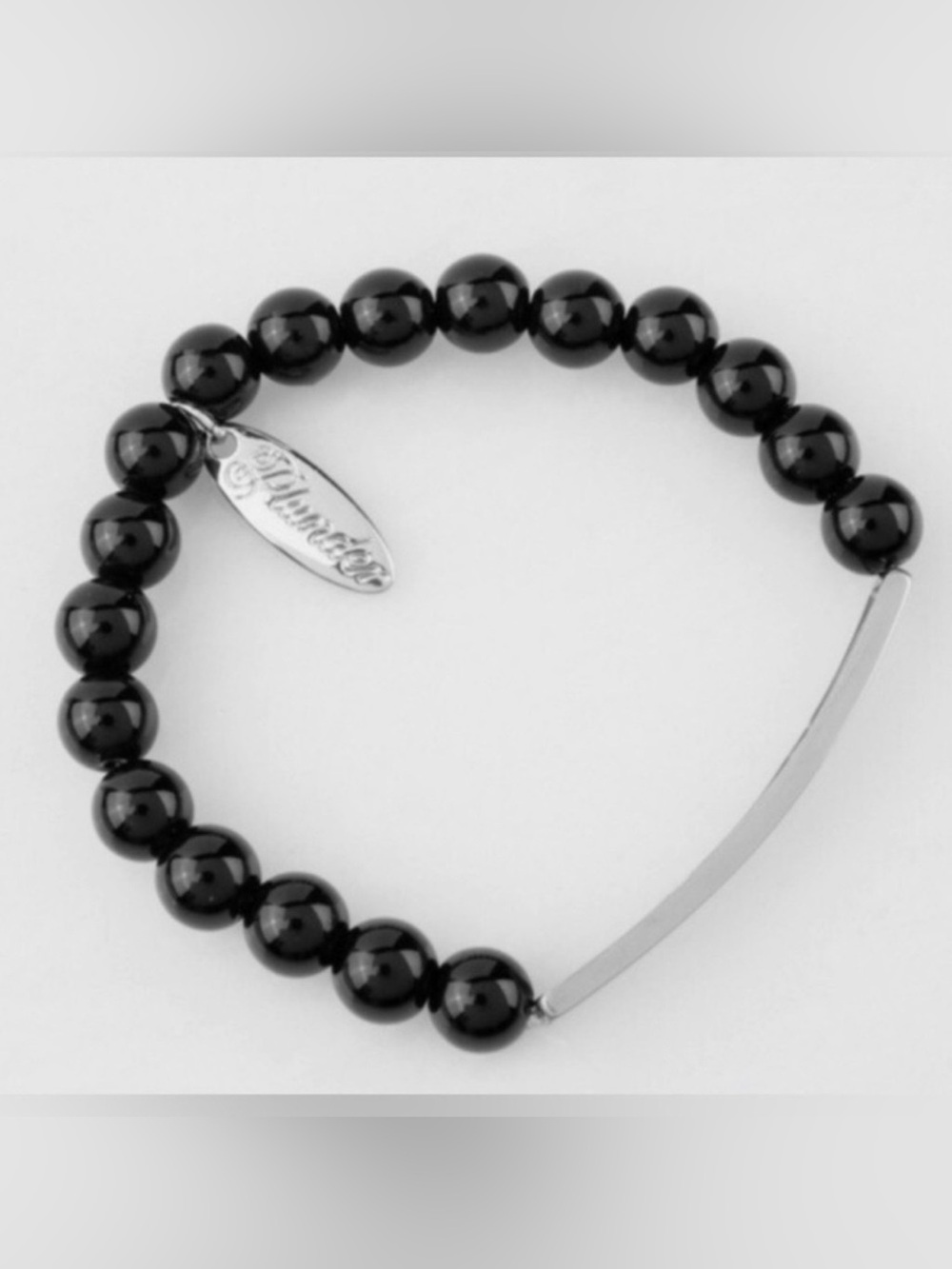 Plunder Black Beaded Stretch Bracelet with Silver Tag